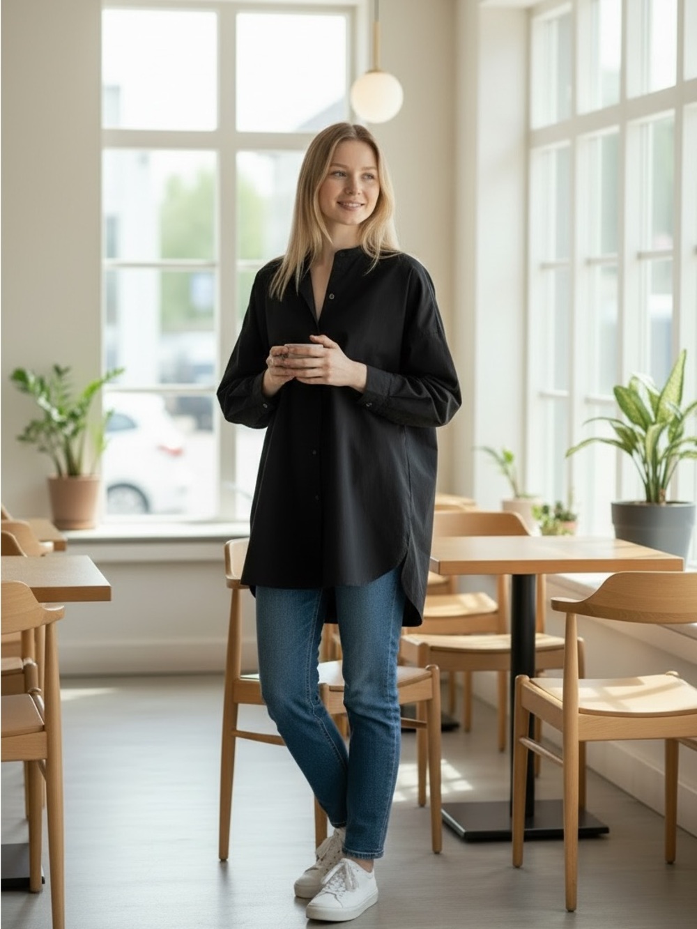 Journal Standard Black Button-Down Tunic Shirt Oversized - Women